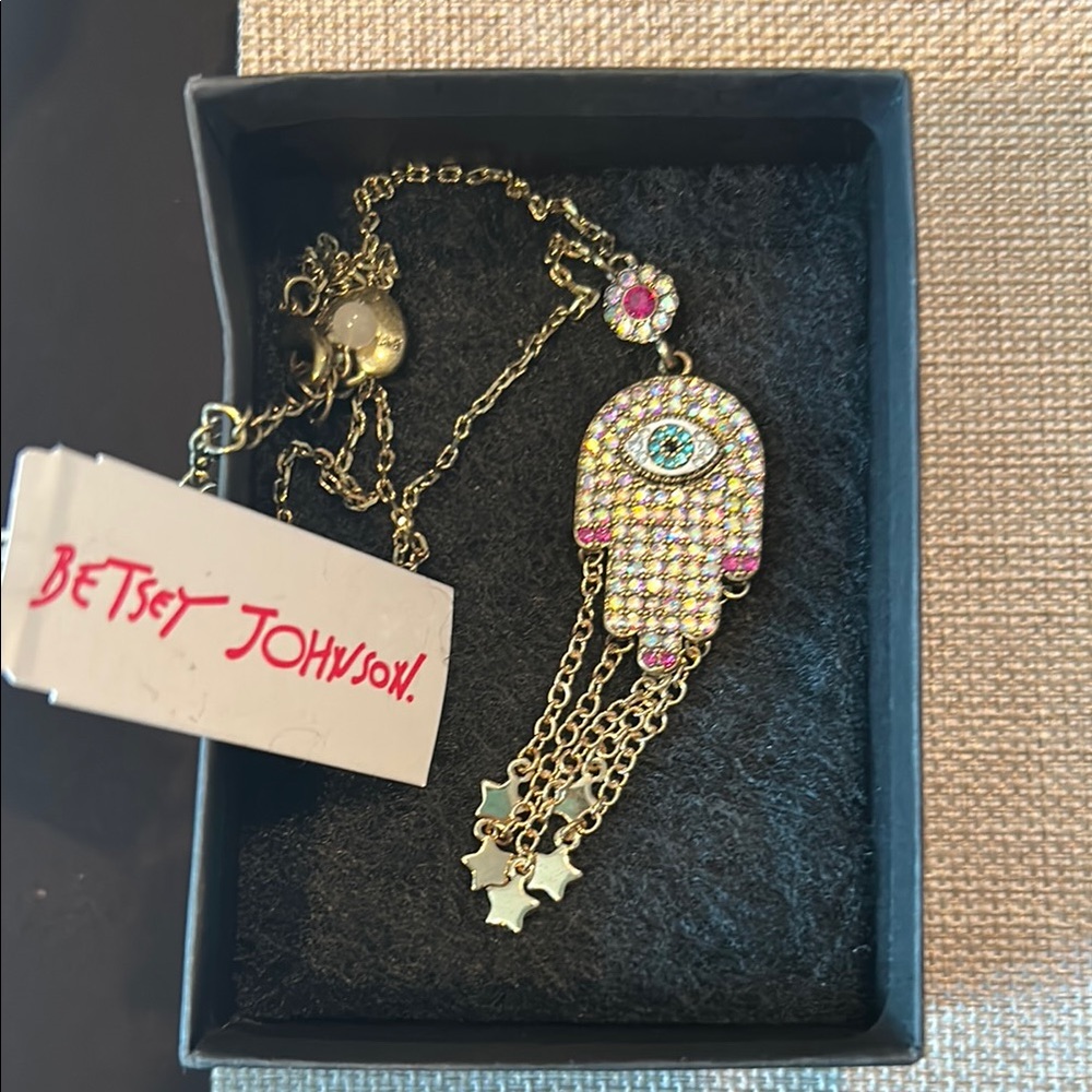 Betsey Johnson Gold and Pink Hamsa Vintage-Inspired Necklace